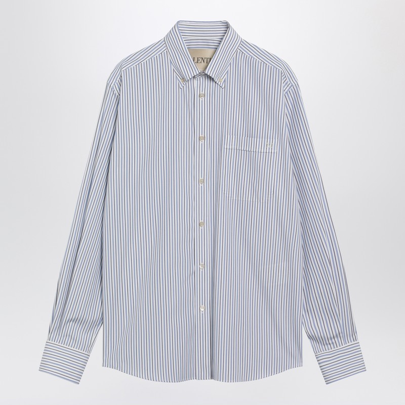 Ivory shirt with light blue and blue stripes