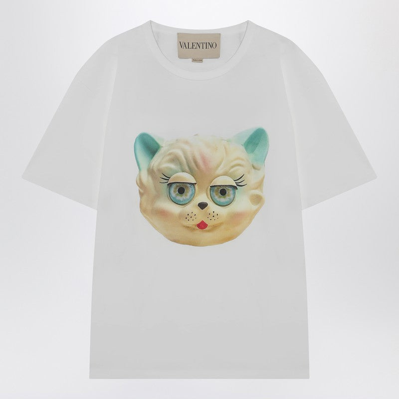 White T-shirt with Le Chat De La Maison print