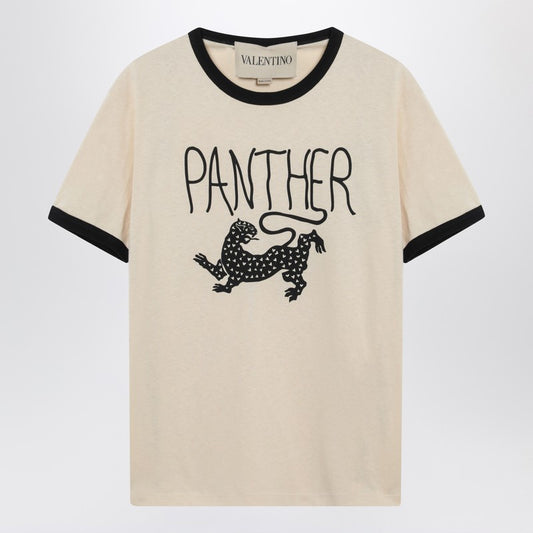 Butter-colored T-shirt with Panther print