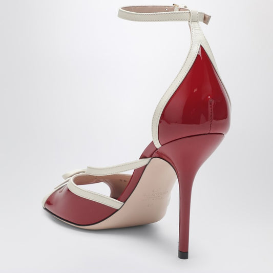 Bepointy sandal red/ivory in patent leather and kidskin