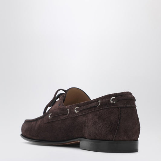 Brown suede lace-up loafers