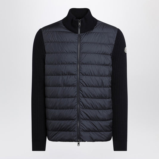 Navy blue quilted cotton zip-up cardigan