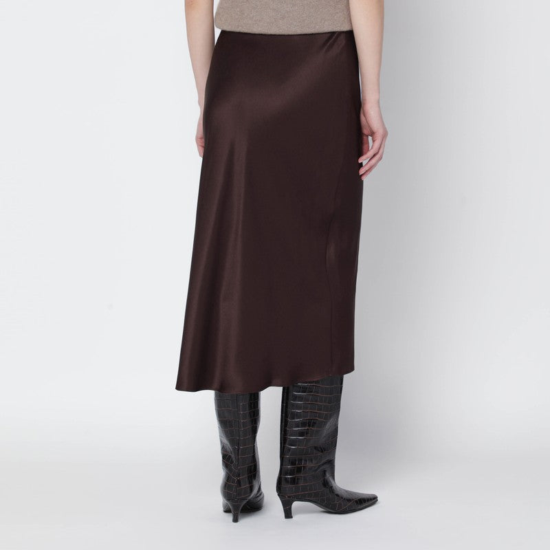 Brown silk Bar midi skirt
