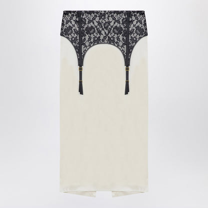 Ivory Midi Skirt With Illusion Lace Print