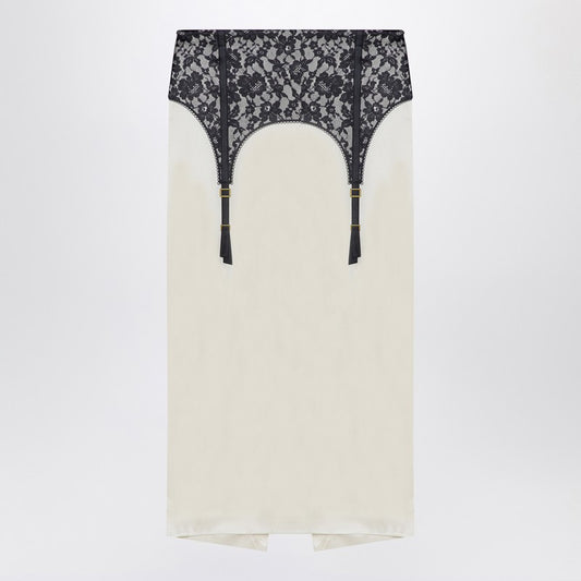 Ivory Midi Skirt With Illusion Lace Print