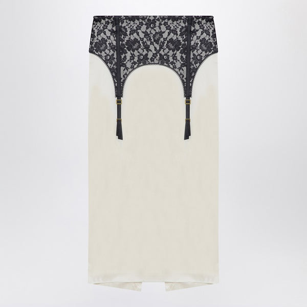 Ivory Midi Skirt With Illusion Lace Print