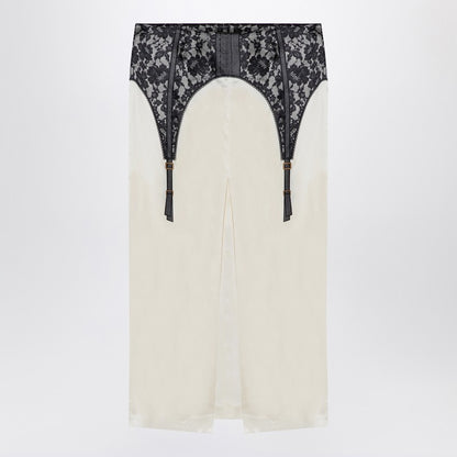 Ivory Midi Skirt With Illusion Lace Print
