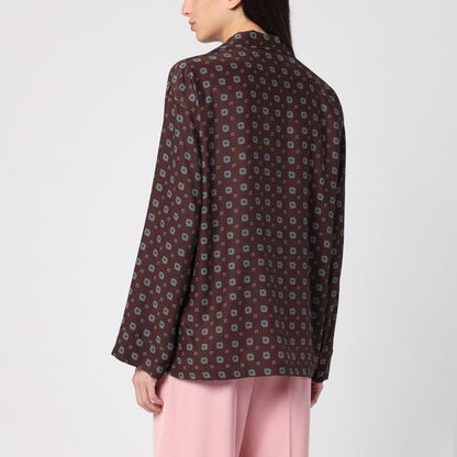 Brown Silk Patterned Shirt