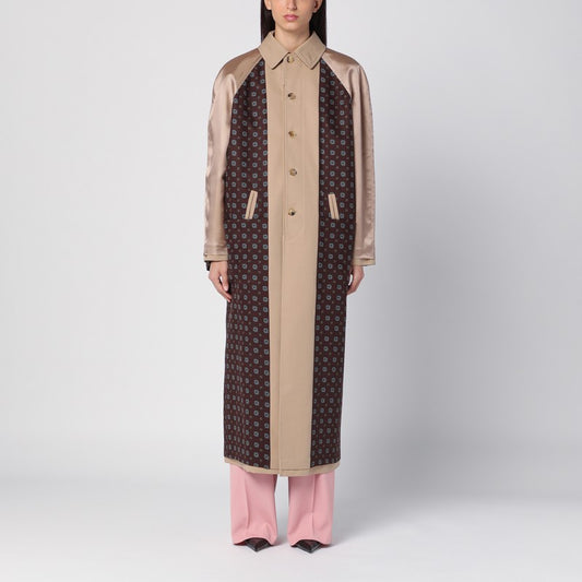 Beige Reversible Trench Coat In Gabardine And Satin