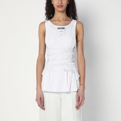 White Tank Top In Cotton With Laces