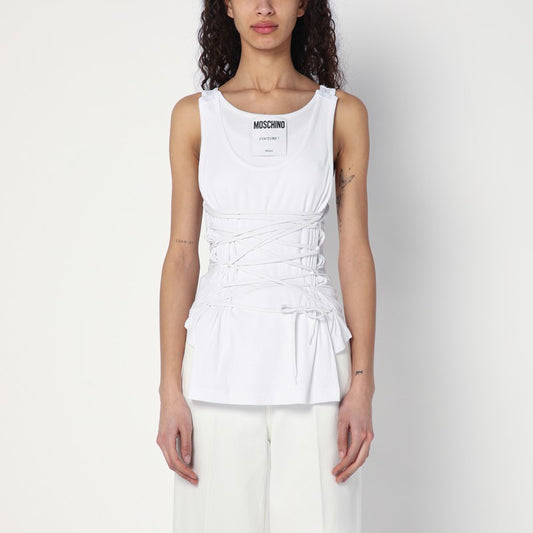 White Tank Top In Cotton With Laces