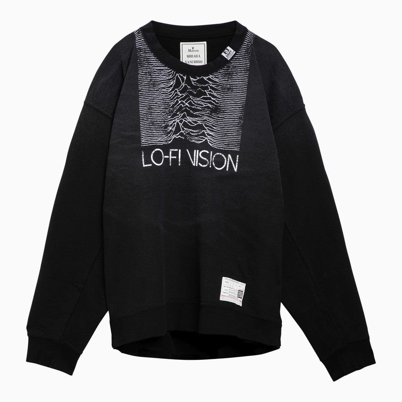 Black Cotton Sweatshirt With Double Neckline