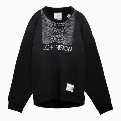 Black Cotton Sweatshirt With Double Neckline