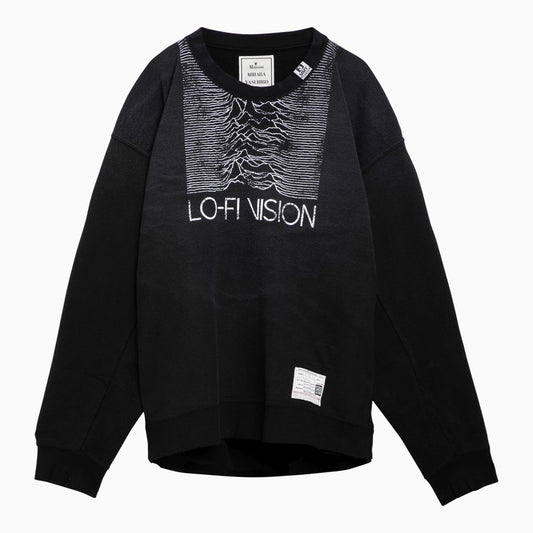 Black Cotton Sweatshirt With Double Neckline
