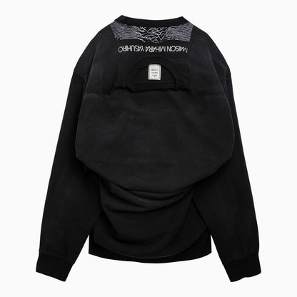 Black Cotton Sweatshirt With Double Neckline