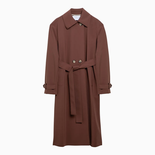 Trench-coat marron à double boutonnage avec ceinture