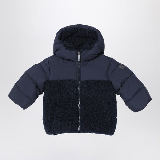 Navy Blue Nylon And Curly Down Jacket