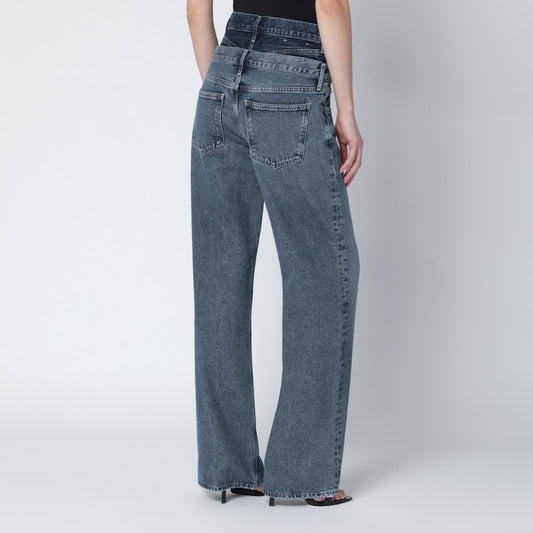 Elson jeans with double waistband in dark/light indigo