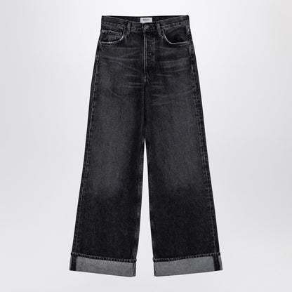 Dame Dark Grey Wide Ribbed Denim Jeans