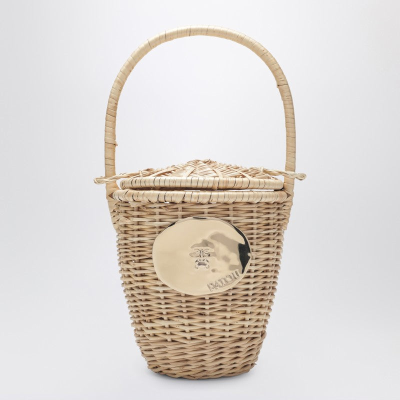 Beige wicker bucket