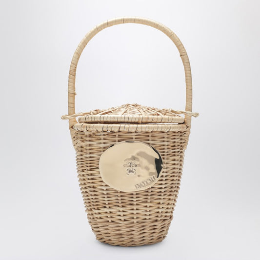Beige wicker bucket