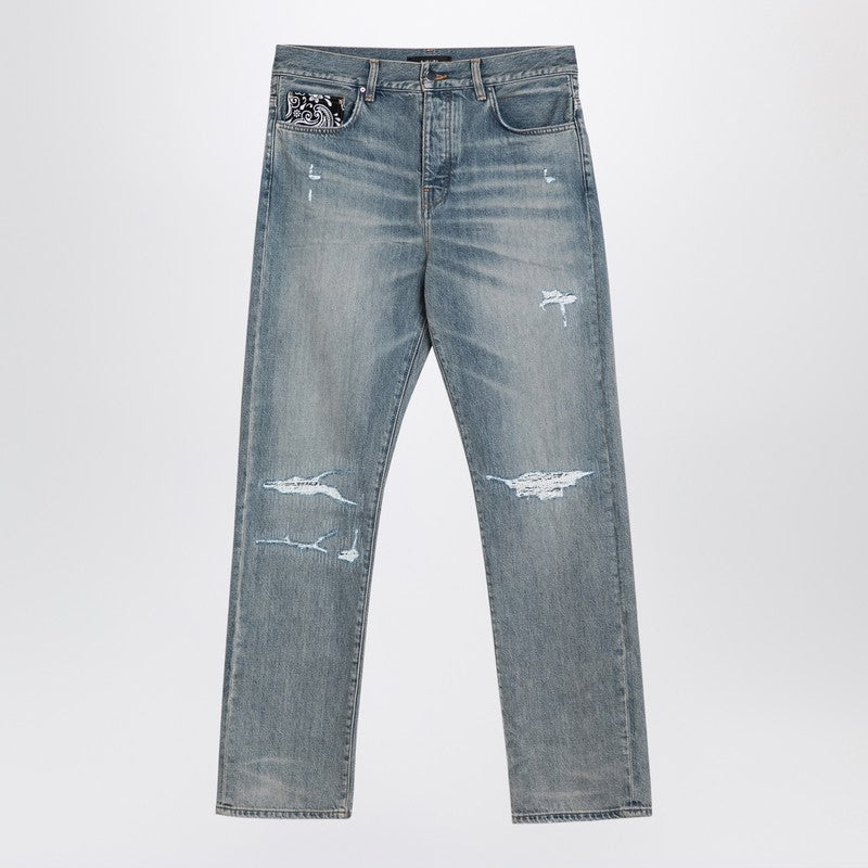 Straight Jeans With Rips Antique Indigo
