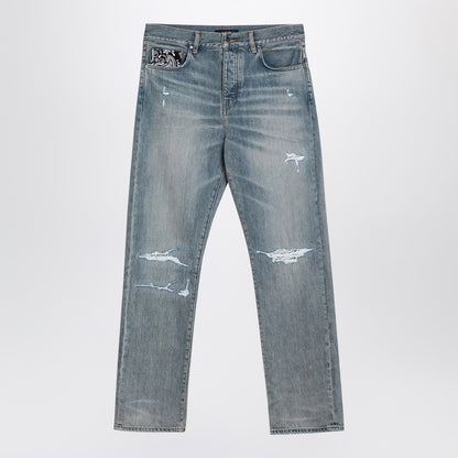 Straight Jeans With Rips Antique Indigo