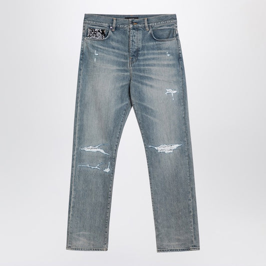 Straight Jeans With Rips Antique Indigo