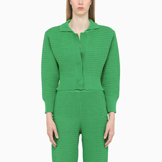 Green knitted cardigan