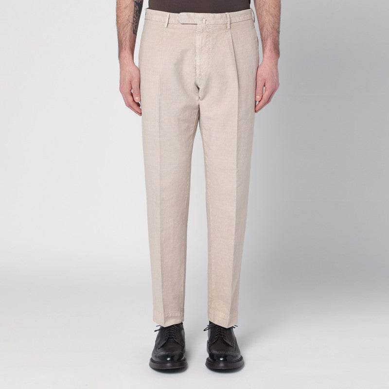 Beige Trousers In Cotton And Linen