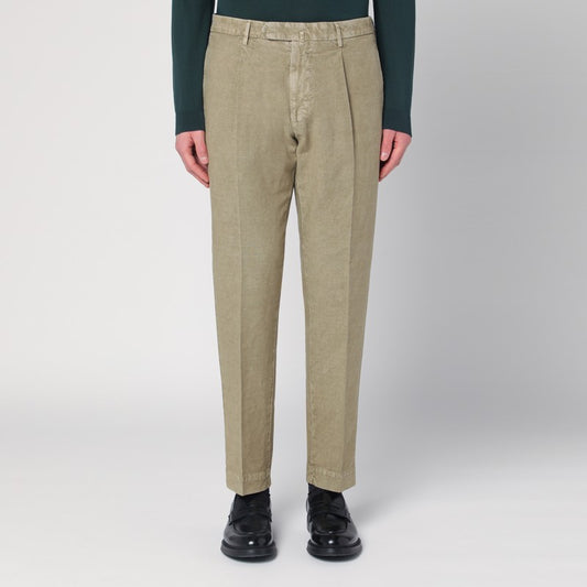 Sage Green Trousers In Cotton And Linen