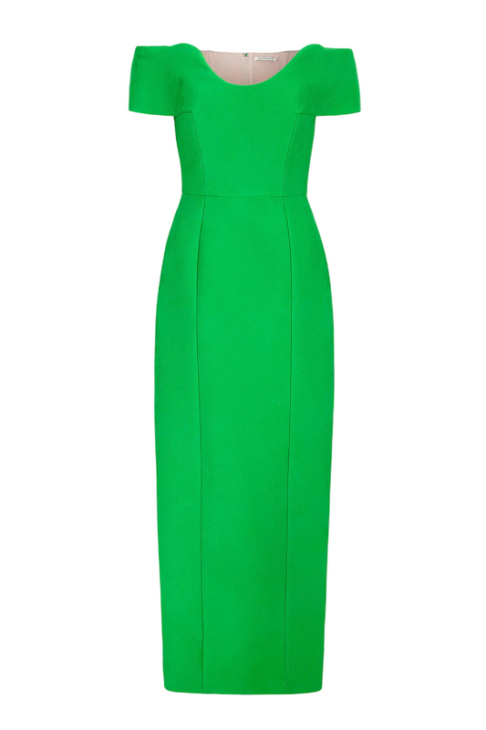 AISLIN DRESS IN GREEN EMBOSSED CLOQUE