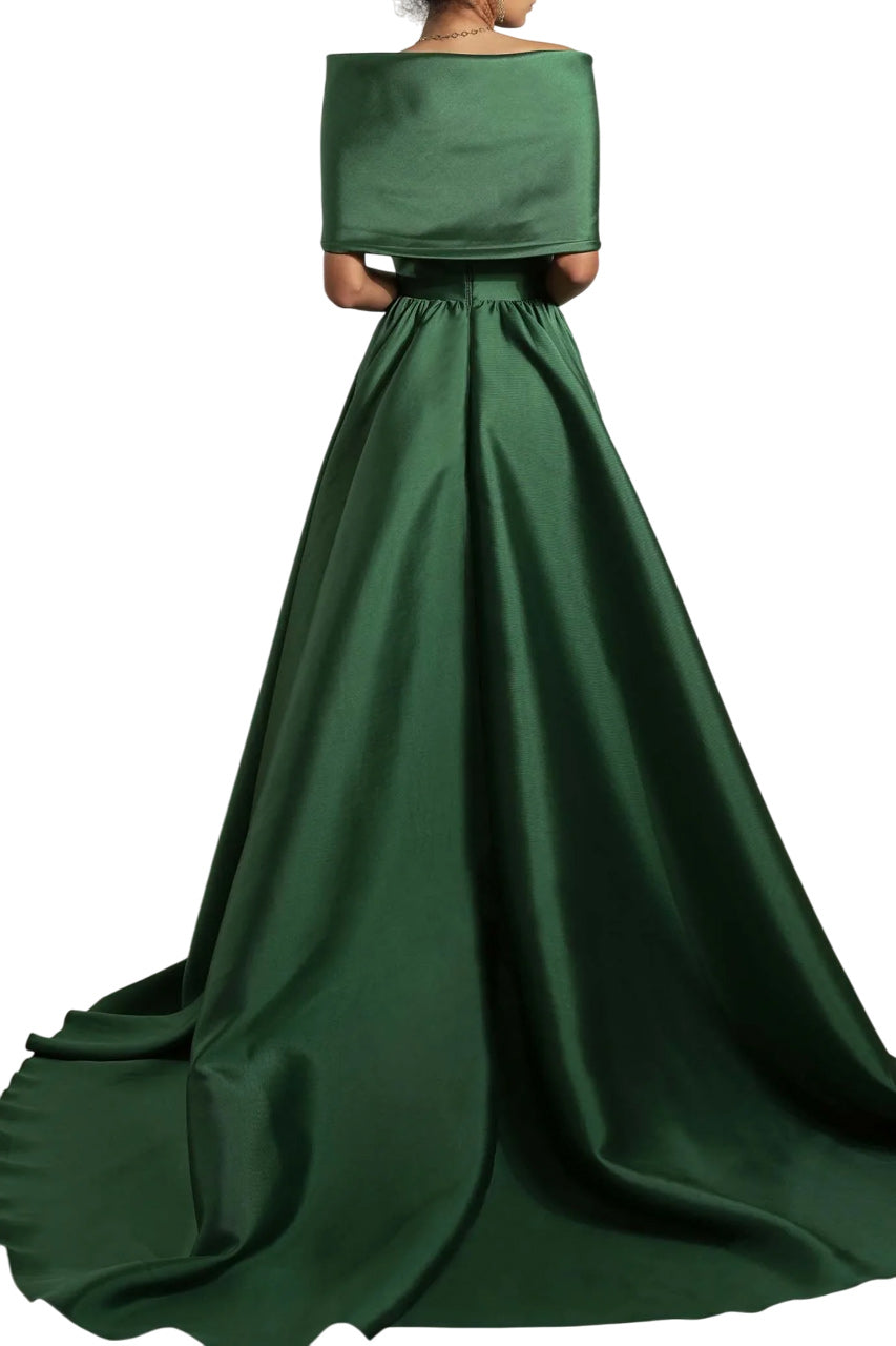 ALAYA FOREST GREEN MIKADO DRESS