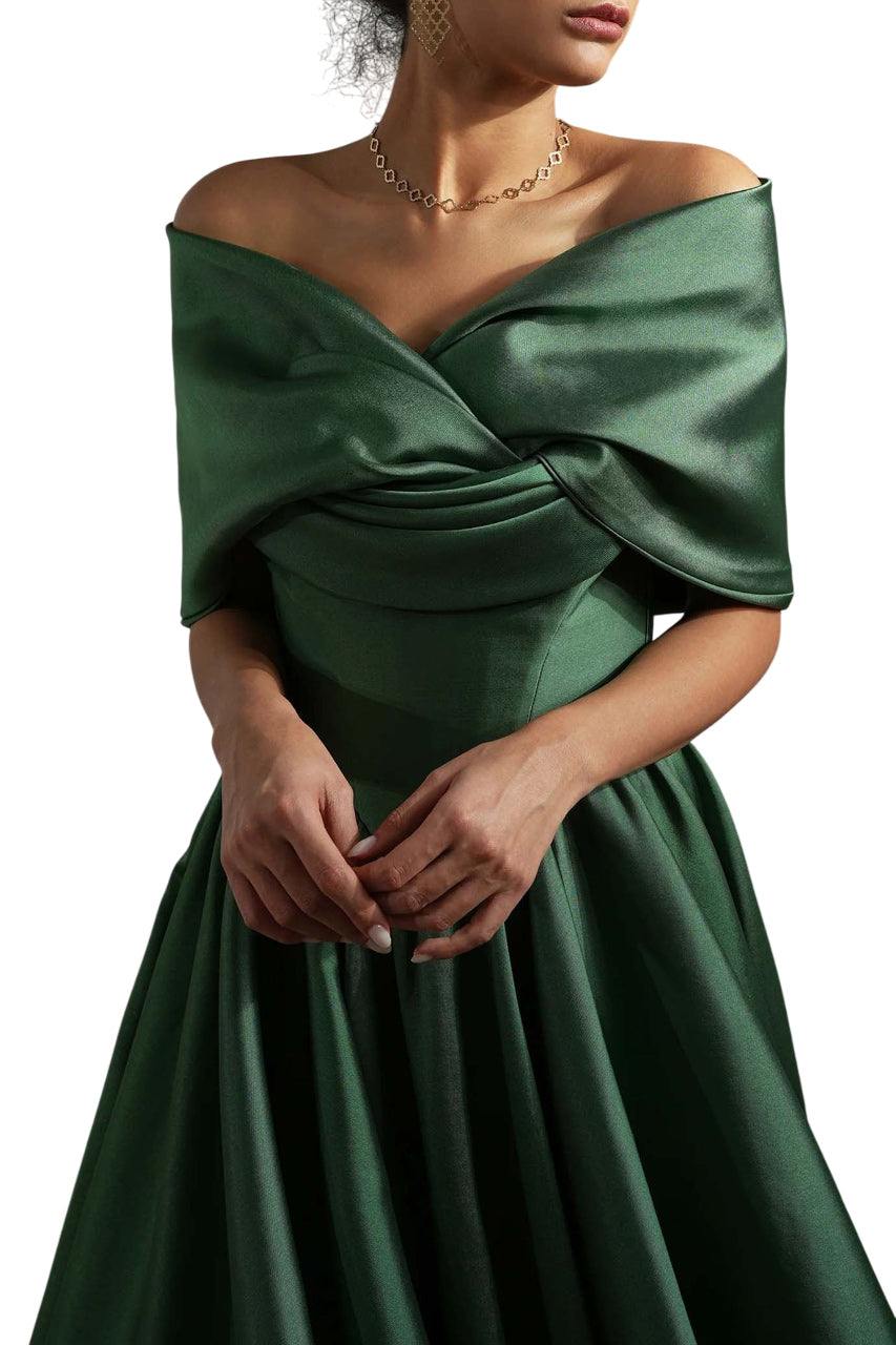 ALAYA FOREST GREEN MIKADO DRESS