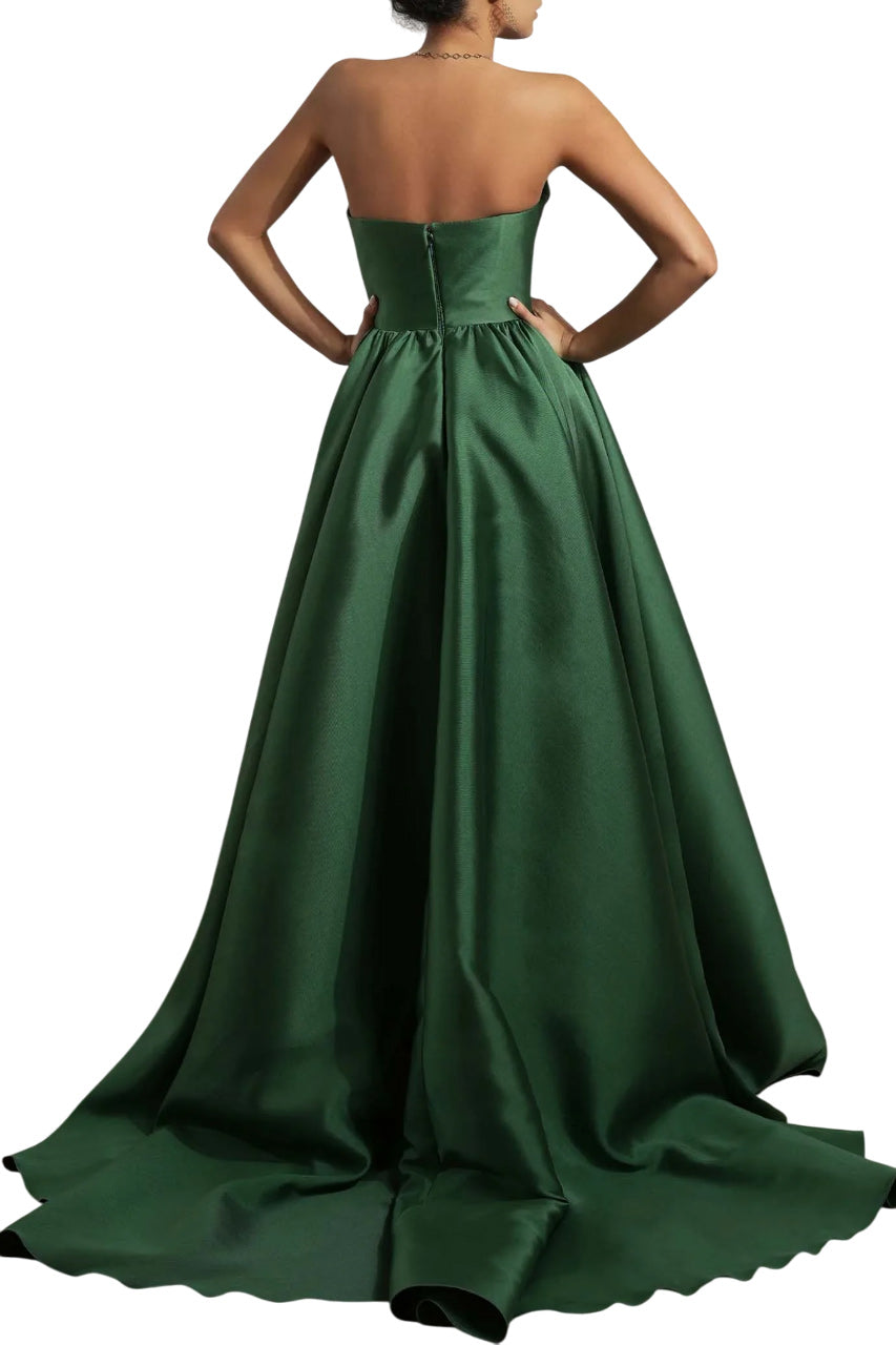 ALAYA FOREST GREEN MIKADO DRESS