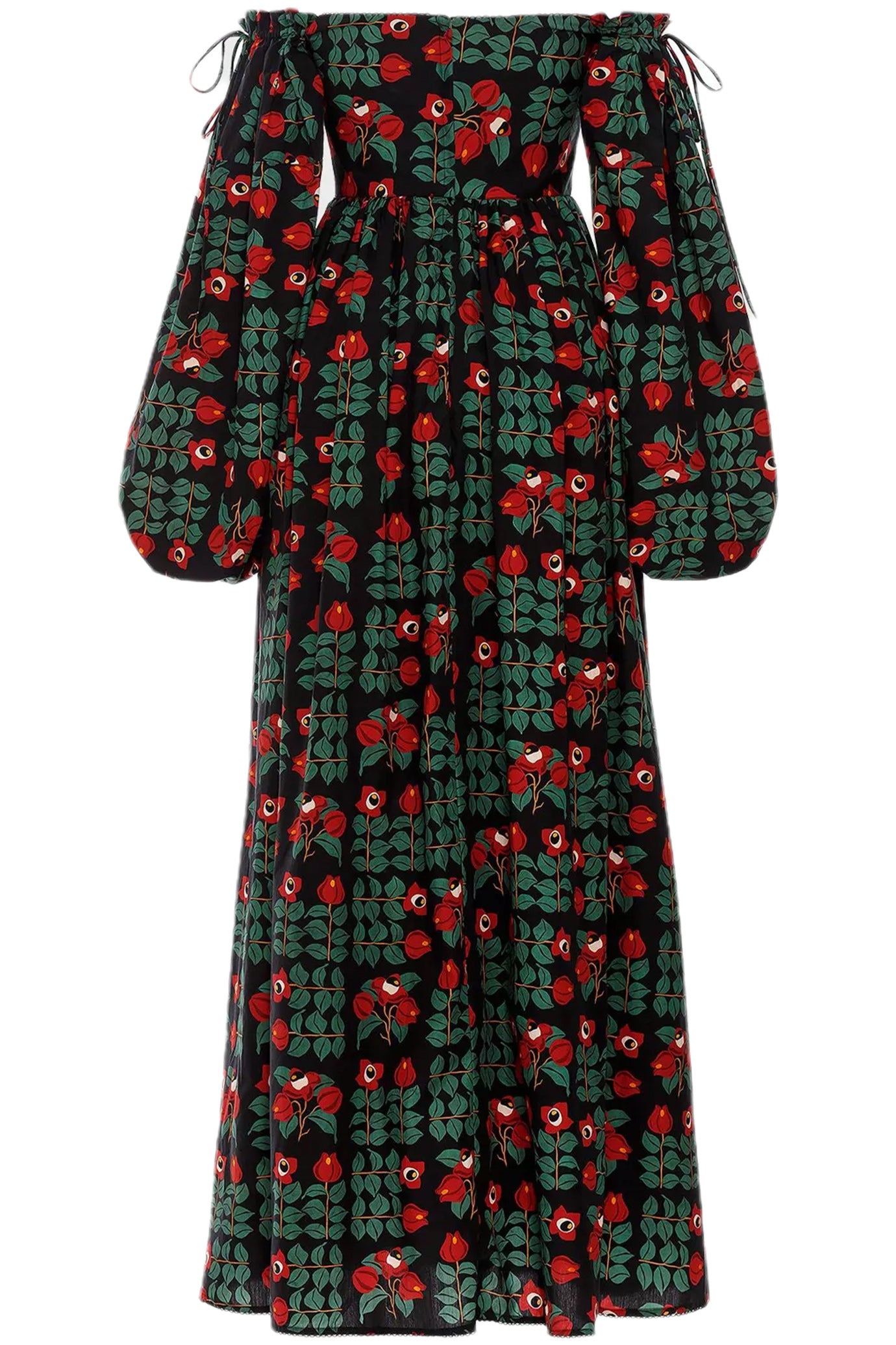 ALHELI PRINTED COTTON OFF-THE-SHOULDER MAXI DRESS