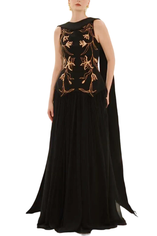 ARIANE CREPE AND CHIFFON DRESS