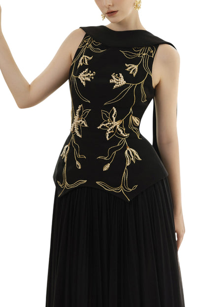 ARIANE CREPE AND CHIFFON DRESS