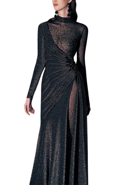 ASYMMETRICAL CRYSTAL MESH GOWN