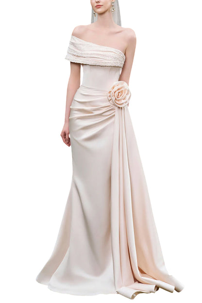 ASYMMETRICAL SHOULDER GOWN WITH DRAPPED DETAILS