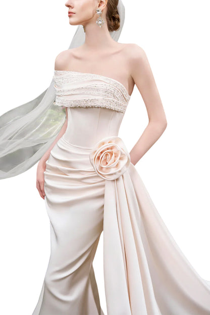 ASYMMETRICAL SHOULDER GOWN WITH DRAPPED DETAILS