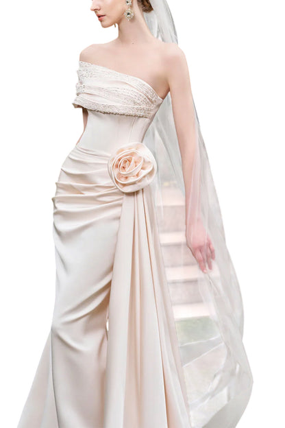 ASYMMETRICAL SHOULDER GOWN WITH DRAPPED DETAILS