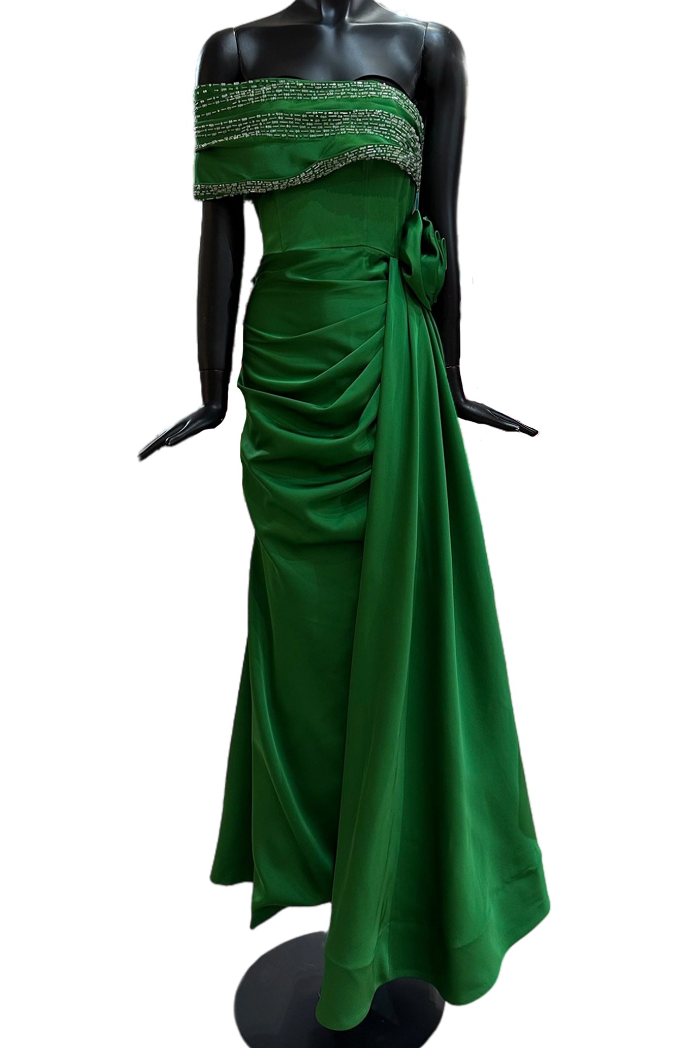 ASYMMETRICAL SHOULDER GOWN WITH DRAPPED DETAILS