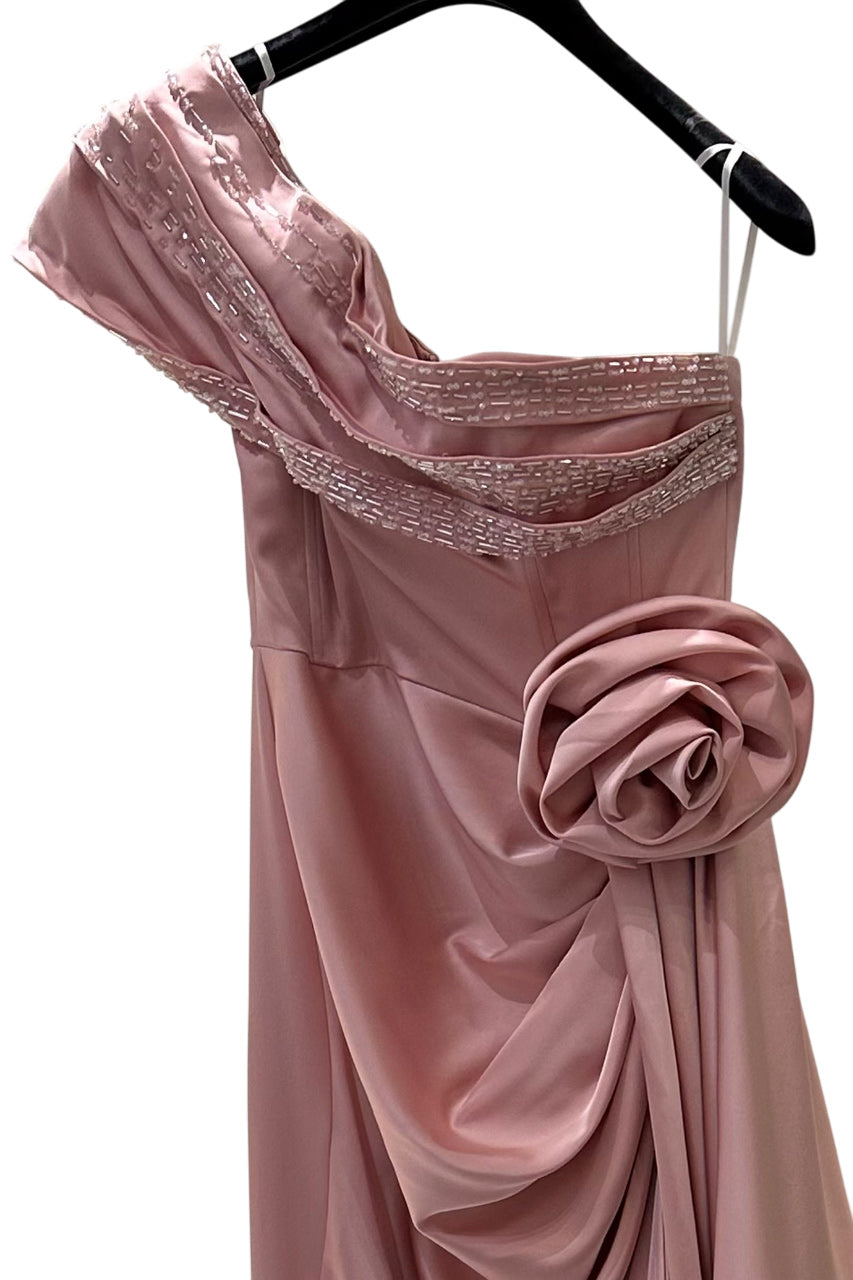 ASYMMETRICAL SHOULDER GOWN WITH DRAPPED DETAILS