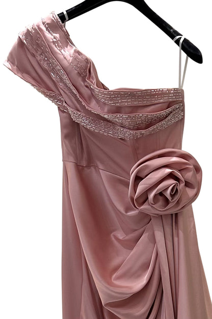 ASYMMETRICAL SHOULDER GOWN WITH DRAPPED DETAILS