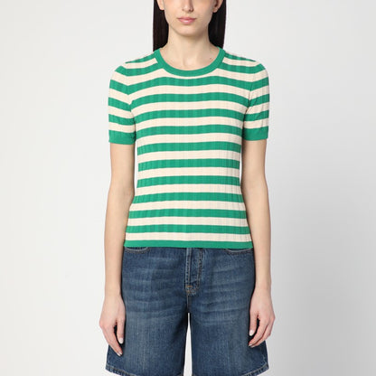 Green/ivory Striped Sweater In Cotton