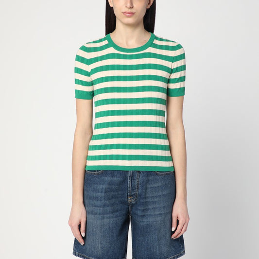 Green/ivory Striped Sweater In Cotton
