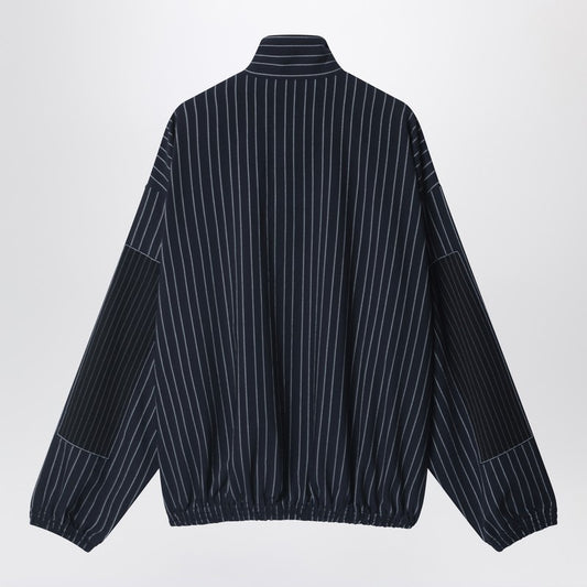 Navy blue zip-up jacket with pinstripe pattern