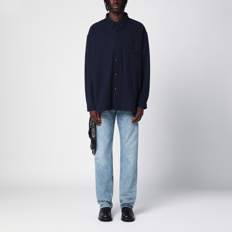 Dark blue wool and cashmere overshirt
