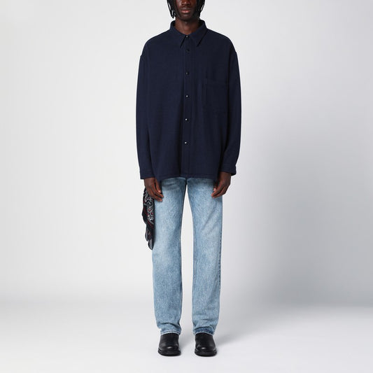 Dark blue wool and cashmere overshirt